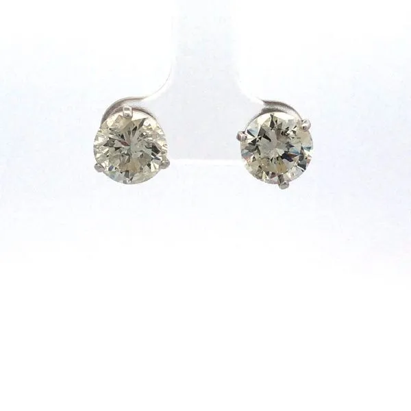 14k white gold martini set round natural 5.03cttw diamond stud earrings with *protektor backings K I2/I3 Hudson Valley Goldsmith New Paltz, NY