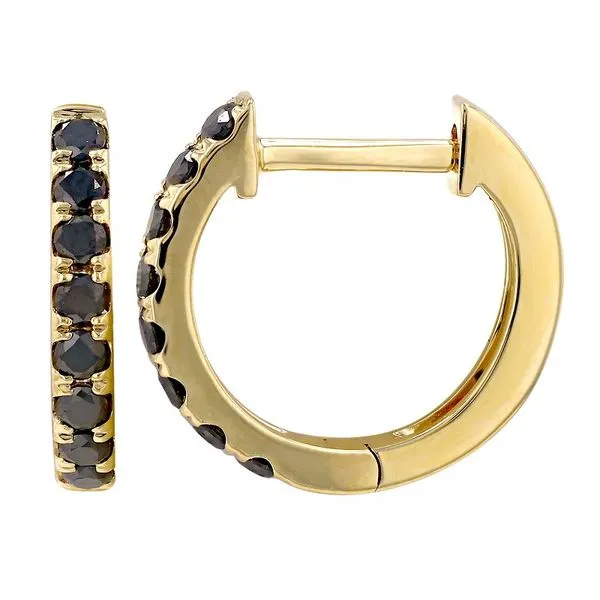 14k Yellow Gold Black Diamond Huggie Earrings Hudson Valley Goldsmith New Paltz, NY