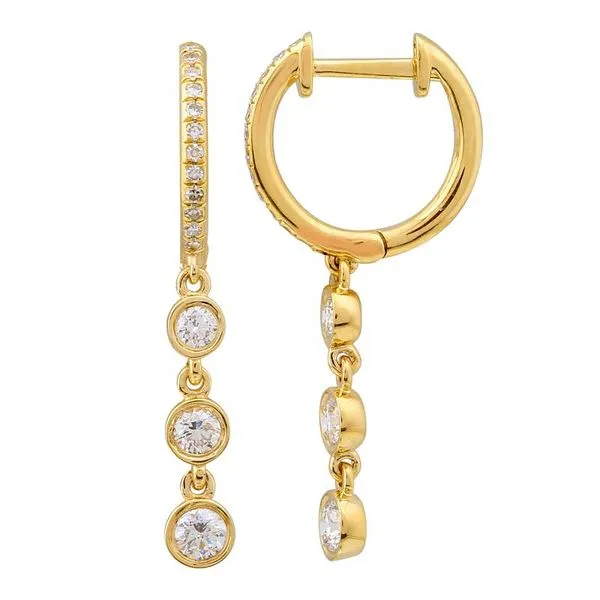 14k Yellow Gold Diamond Bezel Dangling Huggie Earrings Hudson Valley Goldsmith New Paltz, NY