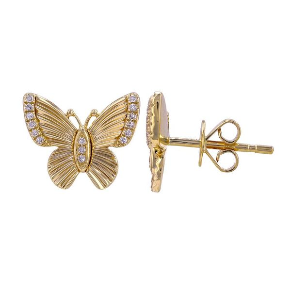 14k Yellow Gold Butterfly Diamond Stud Earrings Hudson Valley Goldsmith New Paltz, NY