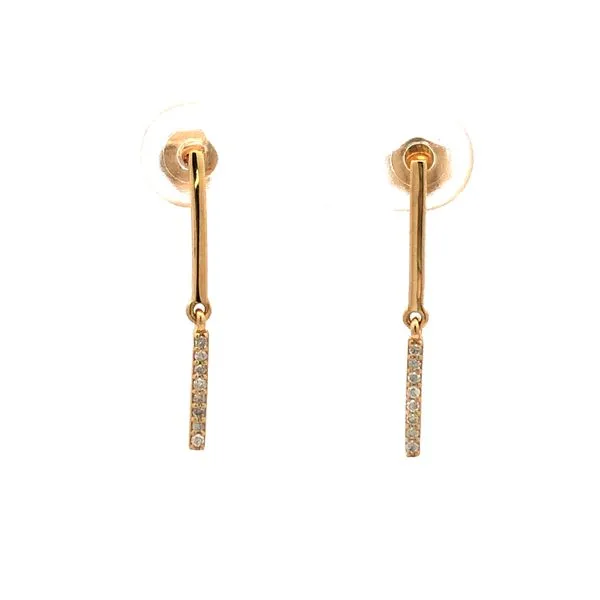 These 14Kt yellow gold bar drop stud earrings feature.05ctw diamonds. The bar drop design adds a modern and sleek touch to a classic diamond earring. Hudson Valley Goldsmith New Paltz, NY