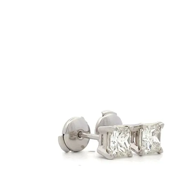 14K White Gold Princess Cut Diamond Stud Earrings Image 2 Hudson Valley Goldsmith New Paltz, NY