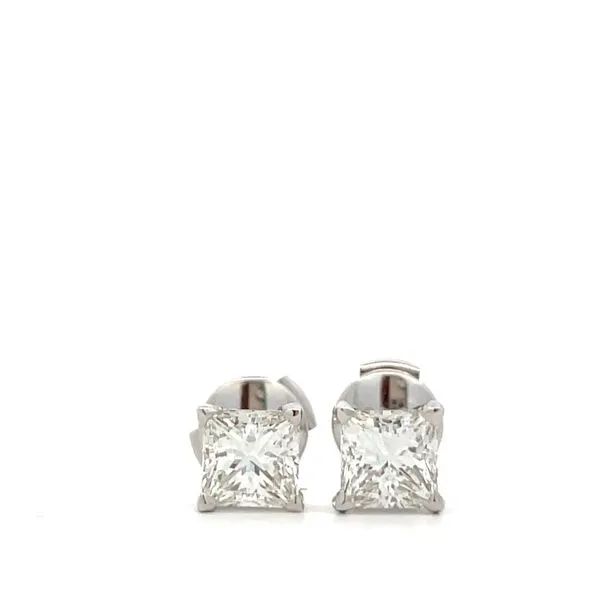 14K White Gold Princess Cut Diamond Stud Earrings Hudson Valley Goldsmith New Paltz, NY