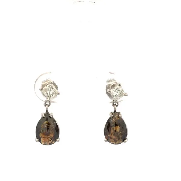 14K White Gold Diamond Stud & Cognac Diamond Tear Drop Earrings Hudson Valley Goldsmith New Paltz, NY