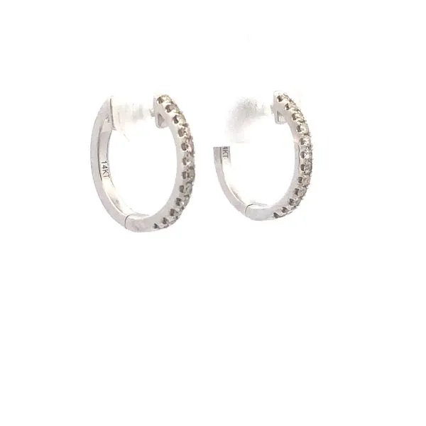 14K White Gold Huggie Diamond Earrings Image 2 Hudson Valley Goldsmith New Paltz, NY