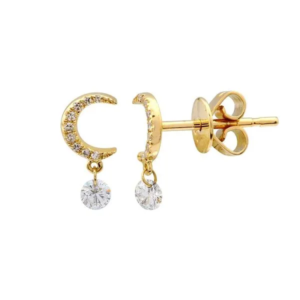 Yellow Gold Diamond Moon Stud Earring Hudson Valley Goldsmith New Paltz, NY