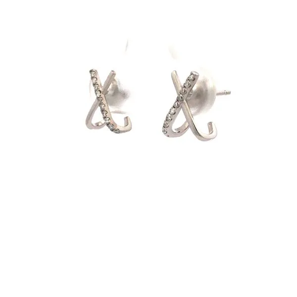 14K White Gold "X" Post Diamond Earrings Image 3 Hudson Valley Goldsmith New Paltz, NY