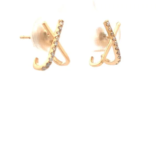 14K Yellow Gold "X" Post Diamond Earrings Image 2 Hudson Valley Goldsmith New Paltz, NY