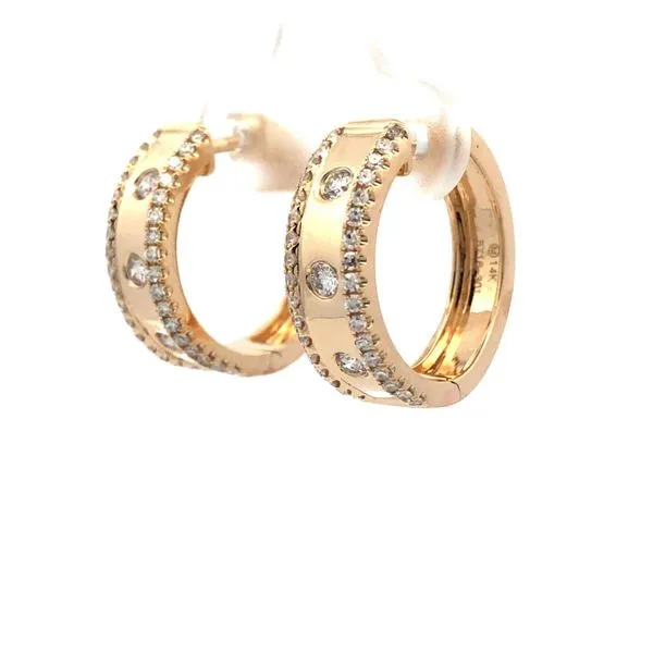 14K Yellow Gold Wide Hoop Diamond Earrings Image 3 Hudson Valley Goldsmith New Paltz, NY