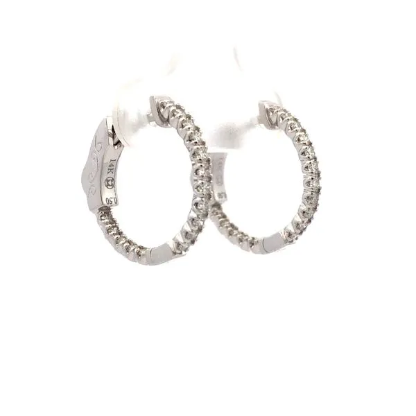 14K White Gold Diamond Hoop Earrings Image 2 Hudson Valley Goldsmith New Paltz, NY