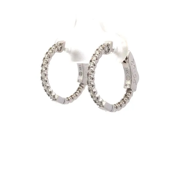 14K White Gold Diamond Hoop Earrings Image 3 Hudson Valley Goldsmith New Paltz, NY