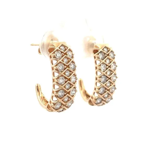14K Yellow Gold Diamond Hoop Earrings Image 2 Hudson Valley Goldsmith New Paltz, NY