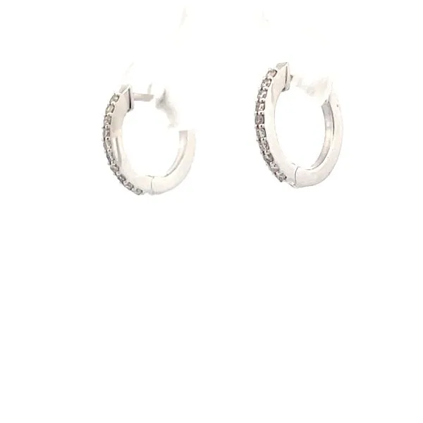 White Gold Diamond Mini Huggie Earrings Image 3 Hudson Valley Goldsmith New Paltz, NY