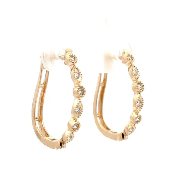14K Yellow Gold Diamond Hoop Earrings Image 2 Hudson Valley Goldsmith New Paltz, NY