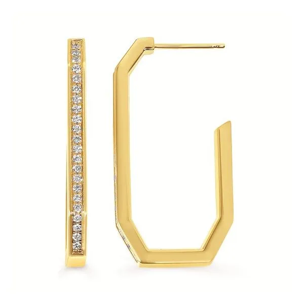 14K Yellow Gold Geometric Diamond Hoop Earrings Hudson Valley Goldsmith New Paltz, NY