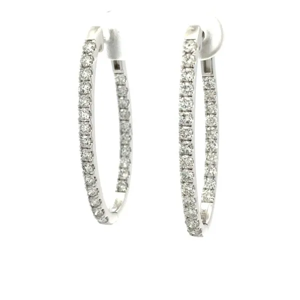 14K White Gold Diamond Hoop Earrings Image 2 Hudson Valley Goldsmith New Paltz, NY