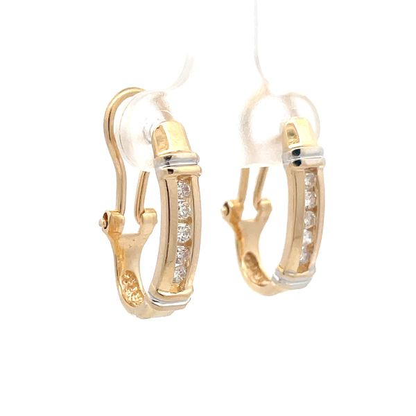 14K Yellow Gold Diamond Omega Post Hoop Earrings Image 2 Hudson Valley Goldsmith New Paltz, NY