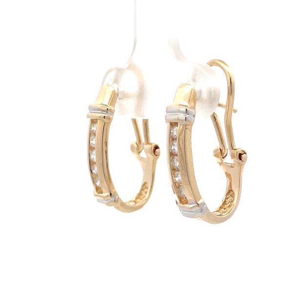 14K Yellow Gold Diamond Omega Post Hoop Earrings Image 3 Hudson Valley Goldsmith New Paltz, NY