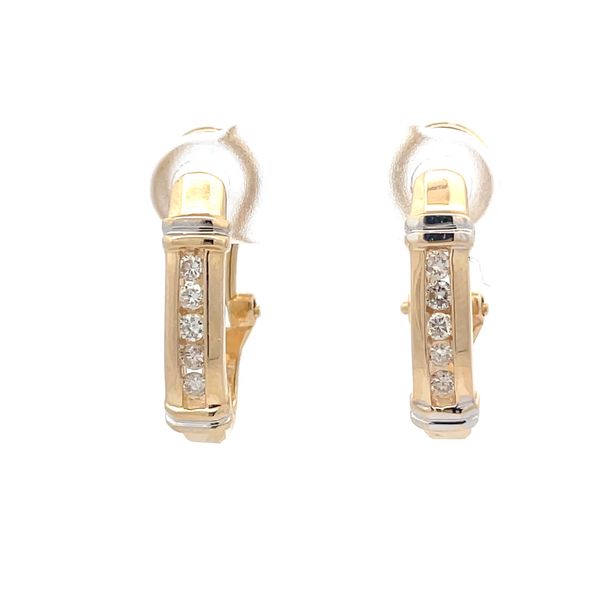 14K Yellow Gold Diamond Omega Post Hoop Earrings Hudson Valley Goldsmith New Paltz, NY