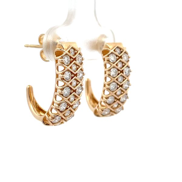18K Yellow Gold Wide Checkered Post Earrings with Diamonds Image 2 Hudson Valley Goldsmith New Paltz, NY
