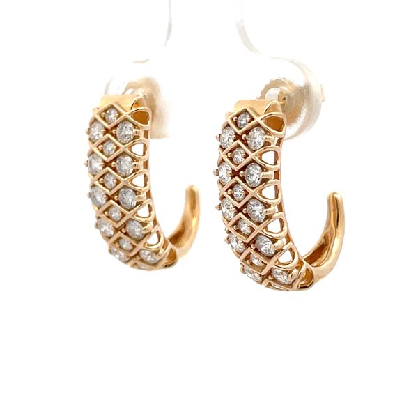 18K Yellow Gold Wide Checkered Post Earrings with Diamonds Image 3 Hudson Valley Goldsmith New Paltz, NY