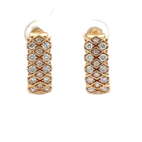 18K Yellow Gold Wide Checkered Post Earrings with Diamonds Hudson Valley Goldsmith New Paltz, NY