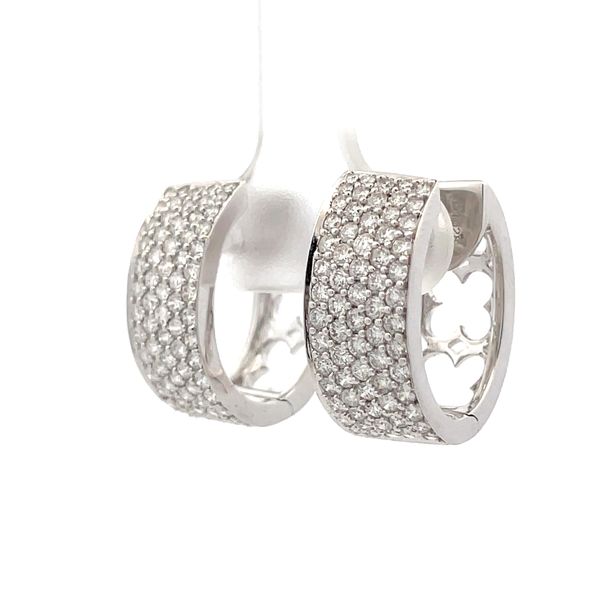 18K White Gold Diamond Oval Huggie Earrings Image 2 Hudson Valley Goldsmith New Paltz, NY