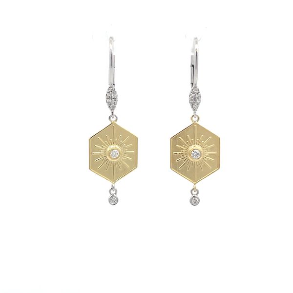 14K White & Yellow Gold Diamond Starburst Hoop Earrings Hudson Valley Goldsmith New Paltz, NY