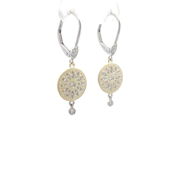 14K White & Yellow Gold Diamond Disc Dangle Earrings Image 2 Hudson Valley Goldsmith New Paltz, NY