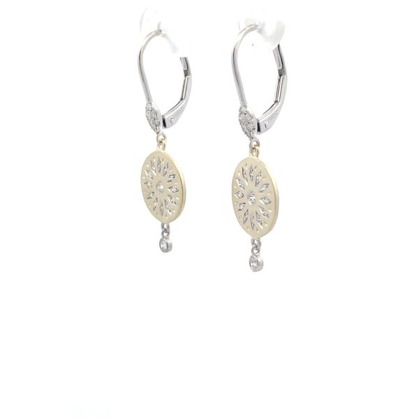 14K White & Yellow Gold Diamond Disc Dangle Earrings Image 3 Hudson Valley Goldsmith New Paltz, NY