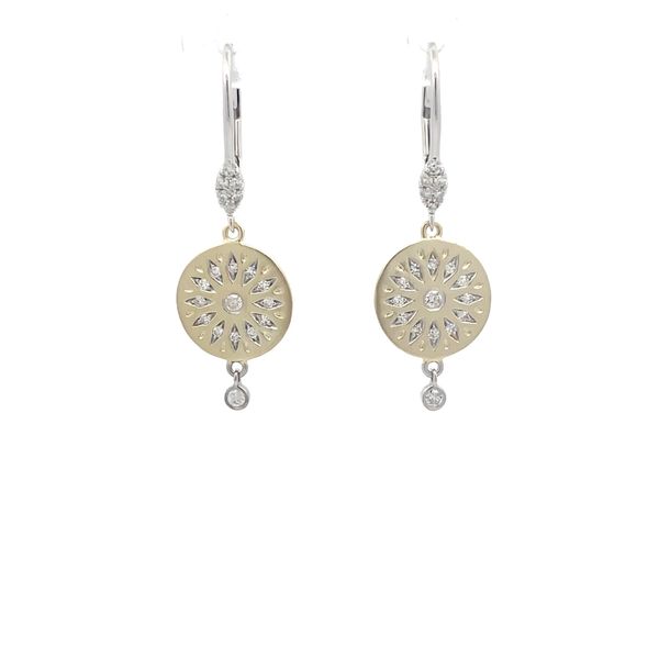 14K White & Yellow Gold Diamond Disc Dangle Earrings Hudson Valley Goldsmith New Paltz, NY