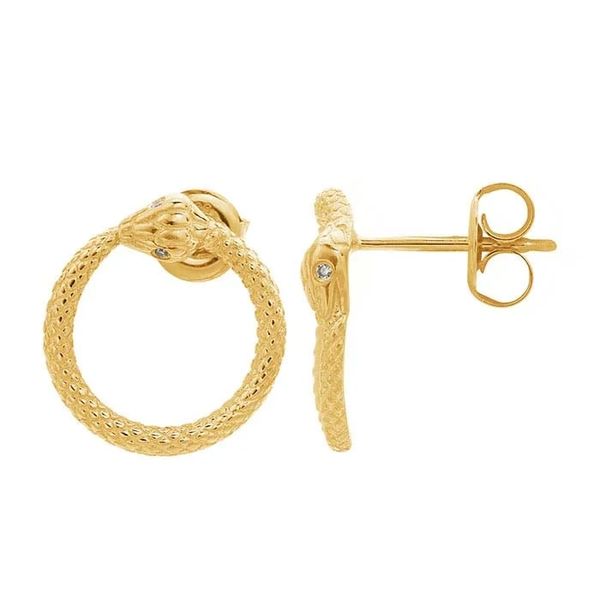14K Yellow Gold Diamond Snake Earrings Hudson Valley Goldsmith New Paltz, NY