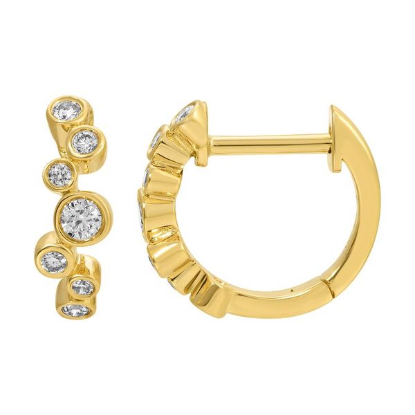 14K Yellow Gold Bezel Diamond Huggie Earrings Hudson Valley Goldsmith New Paltz, NY