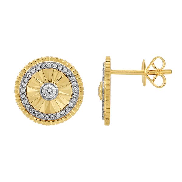 14K Yellow Gold Line Fluted Diamond Stud Earrings Hudson Valley Goldsmith New Paltz, NY