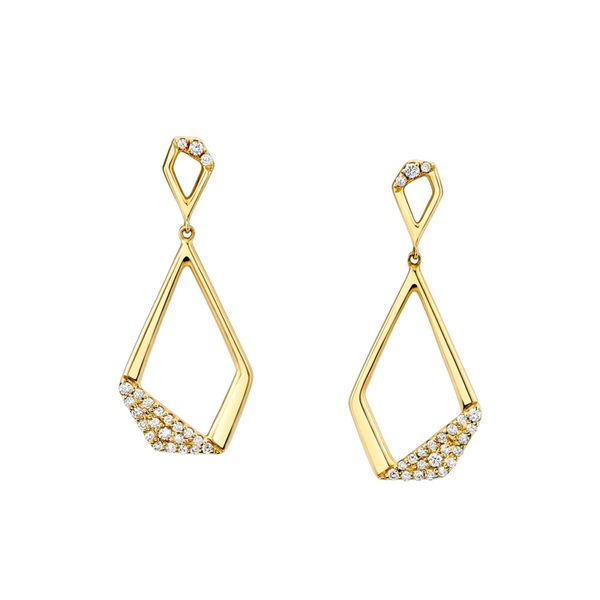 14K Yellow Gold Open Geometric Dangle Earrings Hudson Valley Goldsmith New Paltz, NY