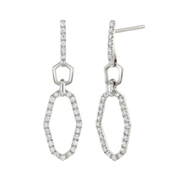 14K White Gold Open Oval Drop Earrings with Diamonds Hudson Valley Goldsmith New Paltz, NY