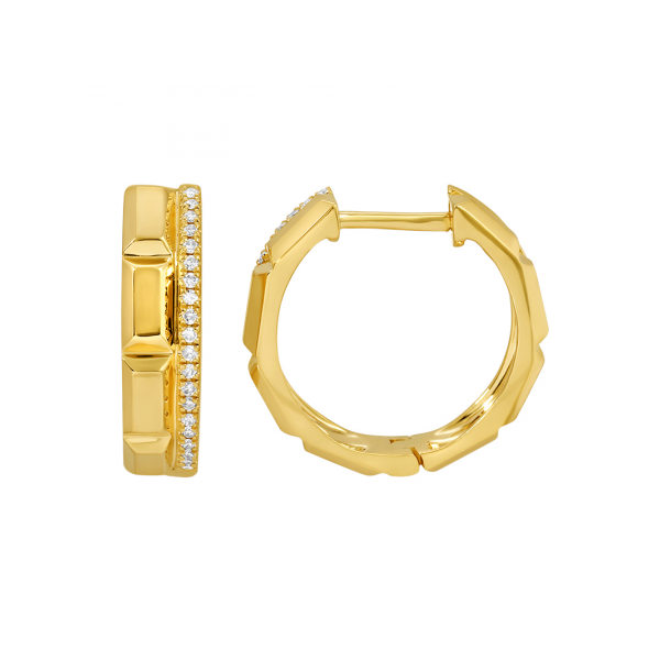 14Kt Yellow Gold Diamond Row Huggie Earrings Hudson Valley Goldsmith New Paltz, NY