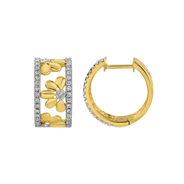 14Kt Yellow Gold Diamond Flower Huggie Earrings Hudson Valley Goldsmith New Paltz, NY