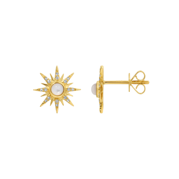 14Kt Yellow Gold Mother Of Pearl Diamond Earrings Hudson Valley Goldsmith New Paltz, NY