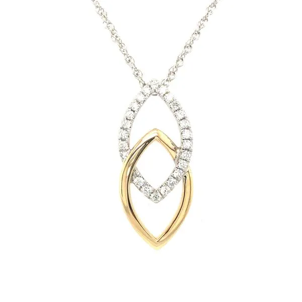 14k white and yellow gold interlocking necklace featuring hand set 0.20cttw round briliant diamonds set along the white gold por Hudson Valley Goldsmith New Paltz, NY