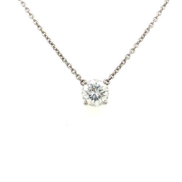 14k white gold solitaire diamond necklace featuring 0.96ct round brilliant diamond F/SI1 on a 18