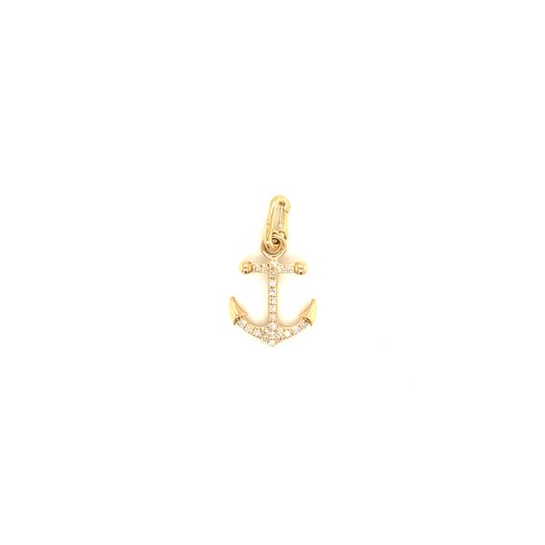 14K Yellow Gold 0.05 Ctw Diamond Pave Anchor Charm with 18