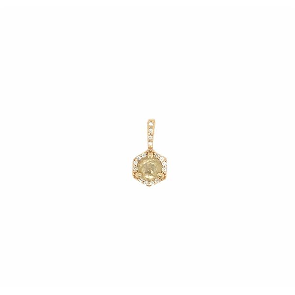 14K Yellow Gold Pendant Featuring A 0.45 Ct Natural Yellow Rose Cut Diamond With A 0.05 Ctw White Diamond Halo includes 18