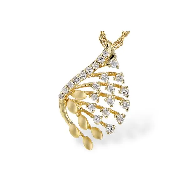 14k yellow gold necklace featuring 0.14cttw diamonds set across the curved pendant, in a modern artistic design. Includes 14k ye Hudson Valley Goldsmith New Paltz, NY
