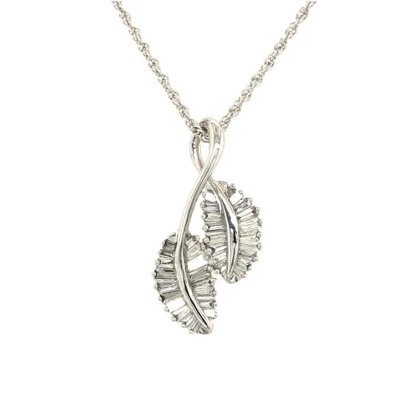 14K White Gold Double Leaf Diamond Pendant Hudson Valley Goldsmith New Paltz, NY