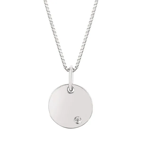 Disc Pendant In Sterling Silver With.01 Ct. Diamond With 18