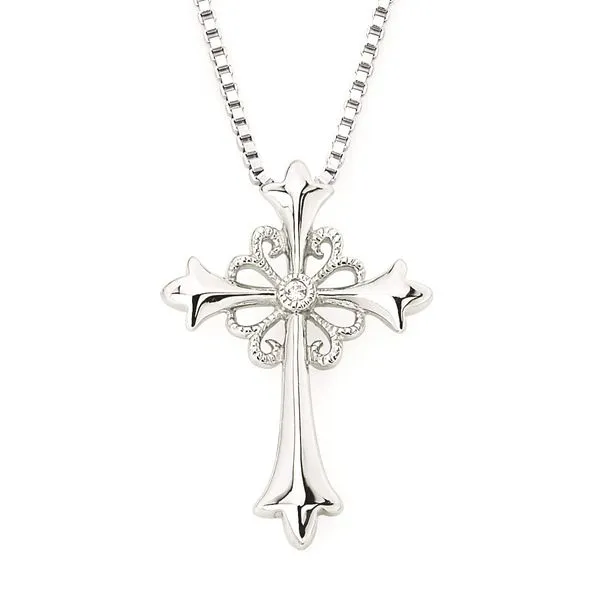 Cross Pendant In Sterling Silver With.01 Ct. Diamond With 18
