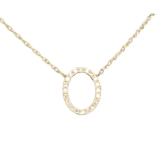 14K Yellow Gold Open Oval Shape 0.15 Ctw Diamond Pave Pendant On 16