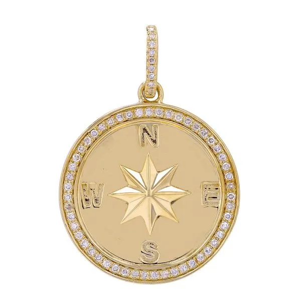 14k Yellow Gold Diamond Compass Necklace Charm Image 2 Hudson Valley Goldsmith New Paltz, NY