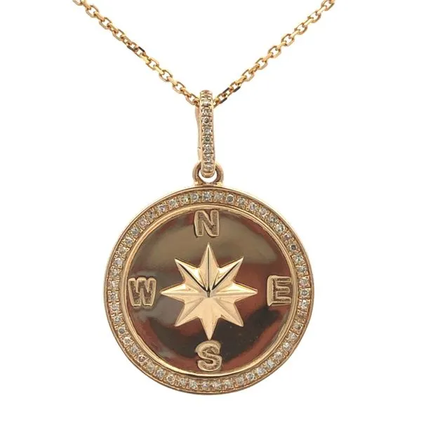 14k Yellow Gold Diamond Compass Necklace Charm Hudson Valley Goldsmith New Paltz, NY